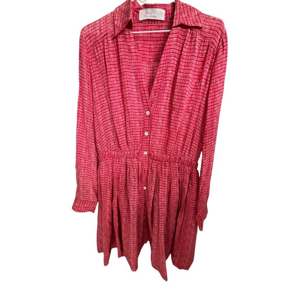 Thakoon Addition red plaid silk shirt dress size 8